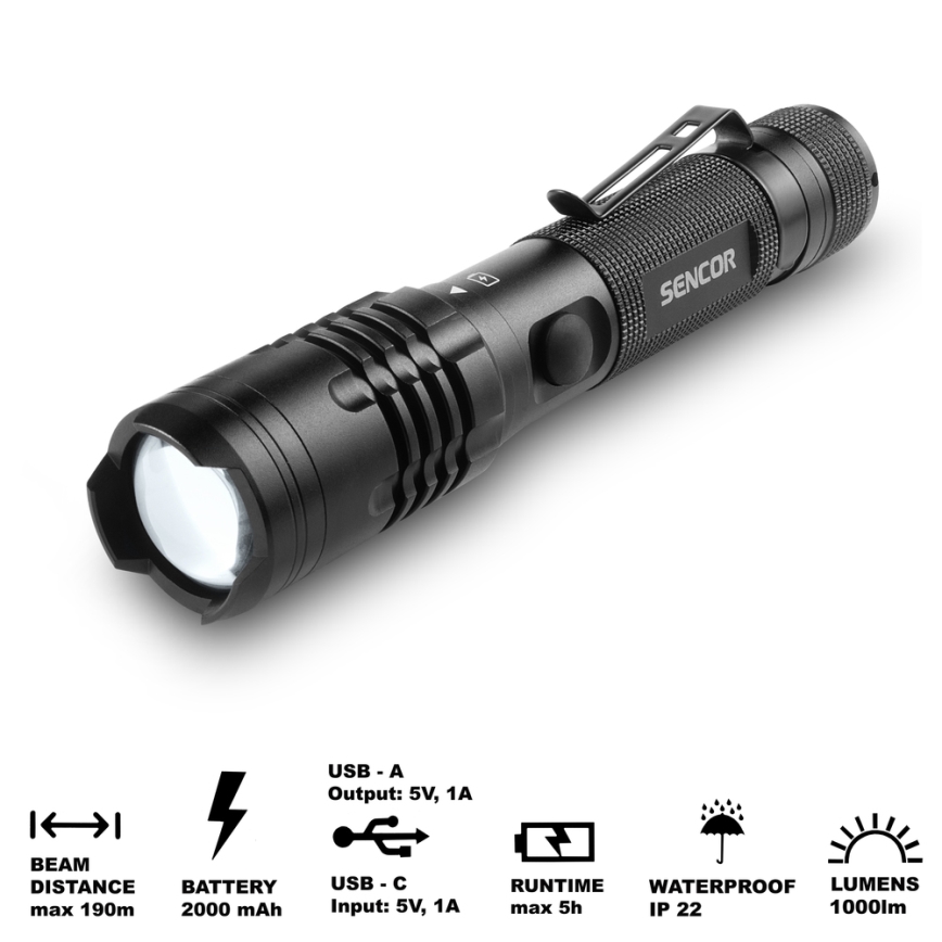 Sencor - LED újratölthető lámpa LED/10W IP22 fekete