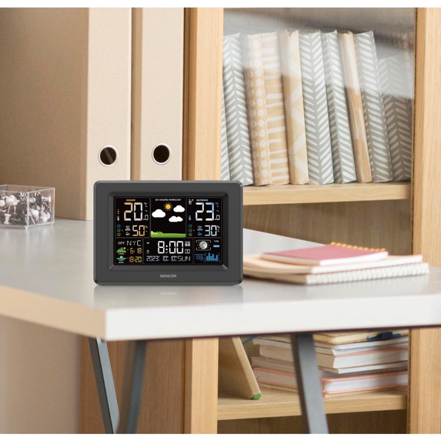 Sencor - Meteo állomás színes LCD kijelzővel 3xAA + 2xAA fekete