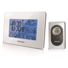 Sencor - Meteorológiai állomás LCD kijelzővel és ébresztőórával 3xAA fehér