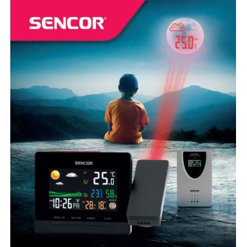 Sencor - Meteorológiai állomás színes LCD kijelzővel, ébresztőórával és vetítéssel 2xAA