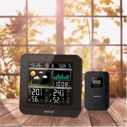 Sencor - Meteorológiai állomás színes LED kijelzővel és ébresztőórával 3xAAA + 2x AA fekete