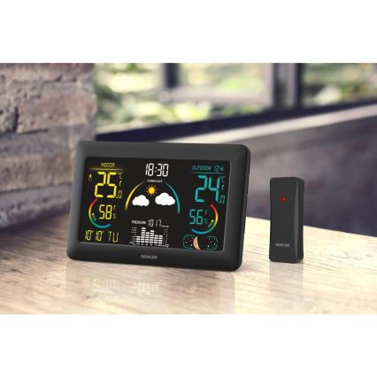 Sencor - Meteorológiai állomás színes LED kijelzővel és ébresztőórával 5V 3xAA + 2xAA