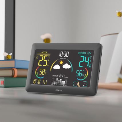 Sencor - Meteorológiai állomás színes LED kijelzővel és ébresztőórával 5V 3xAA + 2xAA