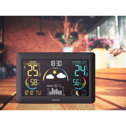 Sencor - Meteorológiai állomás színes LED kijelzővel és ébresztőórával 5V 3xAA + 2xAA