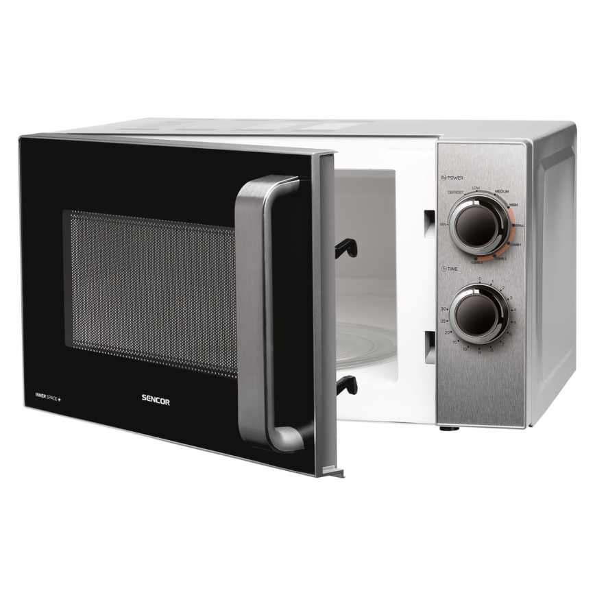 Sencor - Mikrohullámú sütő grill funkcióval 700W/900W/230V 17 l rozsdamentes acél