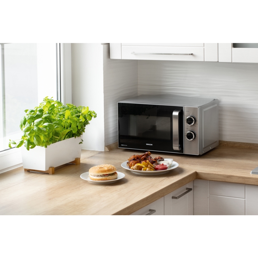 Sencor - Mikrohullámú sütő grill funkcióval 700W/900W/230V 17 l rozsdamentes acél