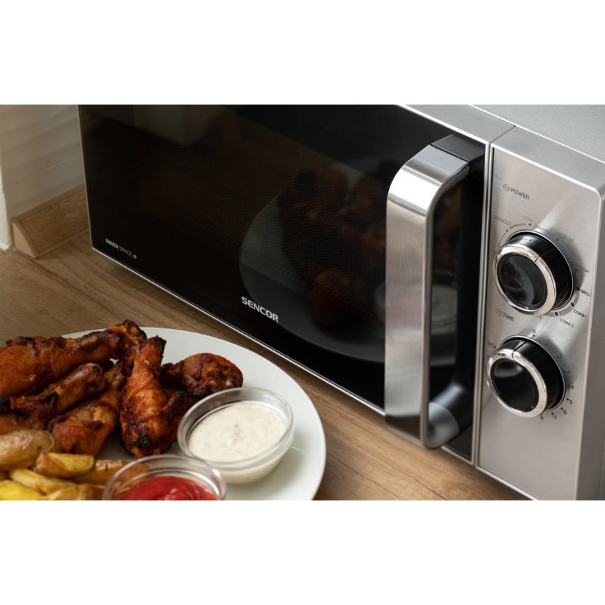 Sencor - Mikrohullámú sütő grill funkcióval 700W/900W/230V 17 l rozsdamentes acél