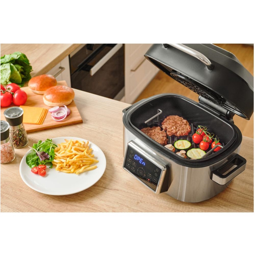 Sencor - Multifunkciós forró levegős fritőz és grill 1660W/230V 6 l matt króm/fekete