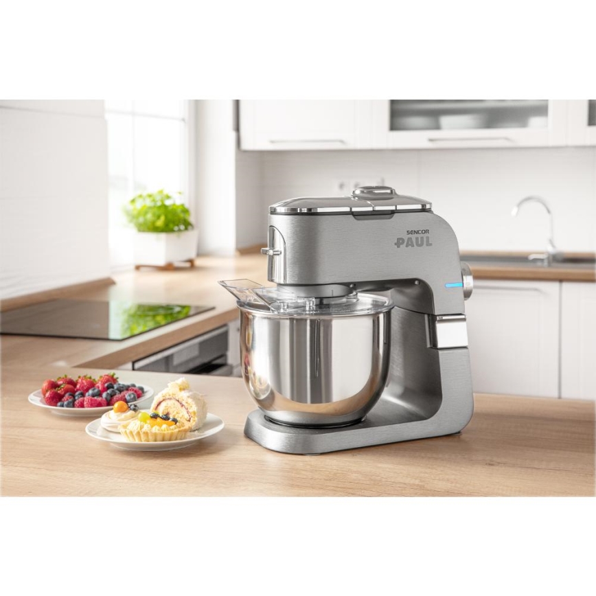 Sencor - Multifunkciós konyhai robotgép rozsdamentes acél tálral 1500W/230V matt króm