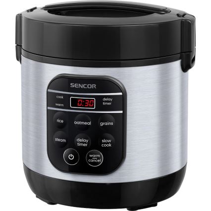 Sencor - Multifunkciós rizsfőző 350 W/230 V 0,6 l rozsdamentes acél/fekete