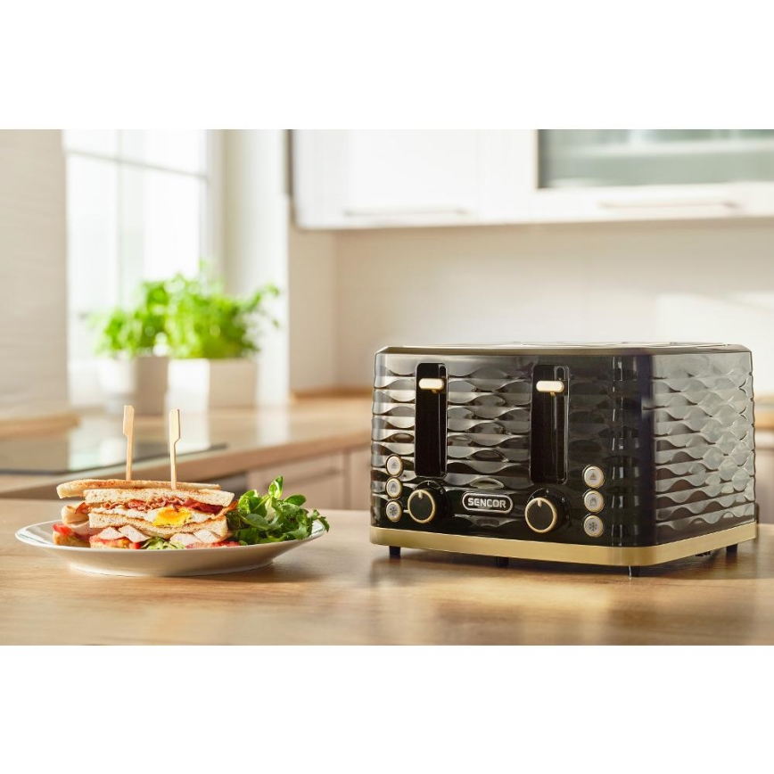 Sencor - Négy szeletes kenyérpirító 1600W/230V fekete/bézs