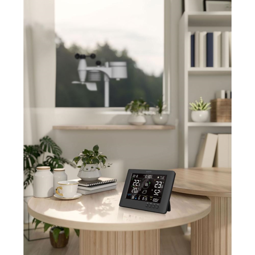 Sencor - Professzionális időjárás-állomás színes LCD-kijelzővel és ébresztővel 5V/1xCR2032 + 3xAA