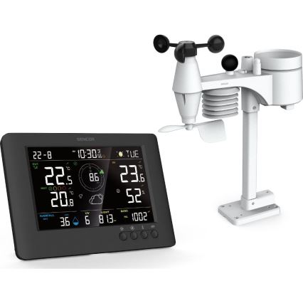 Sencor - Professzionális időjárás-állomás színes LCD-kijelzővel és ébresztővel 5V/1xCR2032 + 3xAA