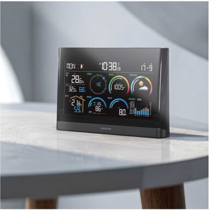 Sencor - Professzionális időjárás-állomás színes LCD-kijelzővel és ébresztőfunkcióval 5V/3xAAA + 3xAA
