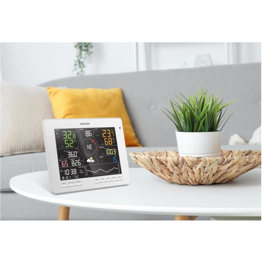 Sencor - Professzionális időjárás-állomás színes LCD-kijelzővel 5V 1xCR2032 + 3xAA + 2xAA Wi-Fi Tuya