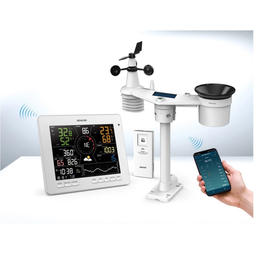 Sencor - Professzionális időjárás-állomás színes LCD-kijelzővel 5V 1xCR2032 + 3xAA + 2xAA Wi-Fi Tuya