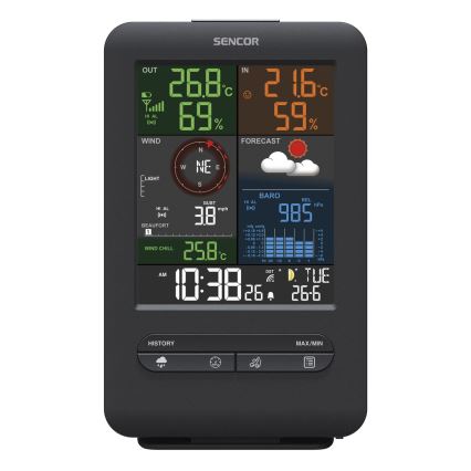 Sencor - Professzionális meteorológiai állomás LCD kijelzővel és ébresztőórával 1xCR2032 + 3xAA
