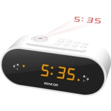 Sencor - Rádiós ébresztőóra LED kijelzővel és projektorral 5W/230V fehér
