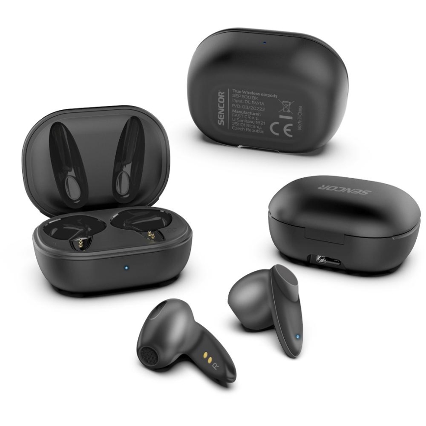 Sencor - Vezeték nélküli fejhallgató 230 mAh + 2x 25 mAh IPX4 fekete