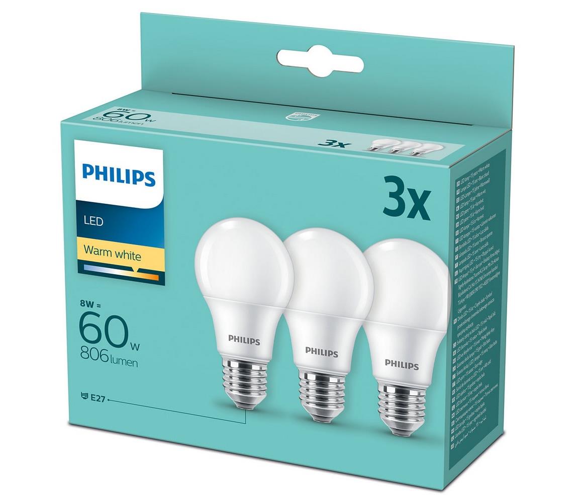 Philips E27 LED lámpa A60 8W 2 700K matt 3db-os