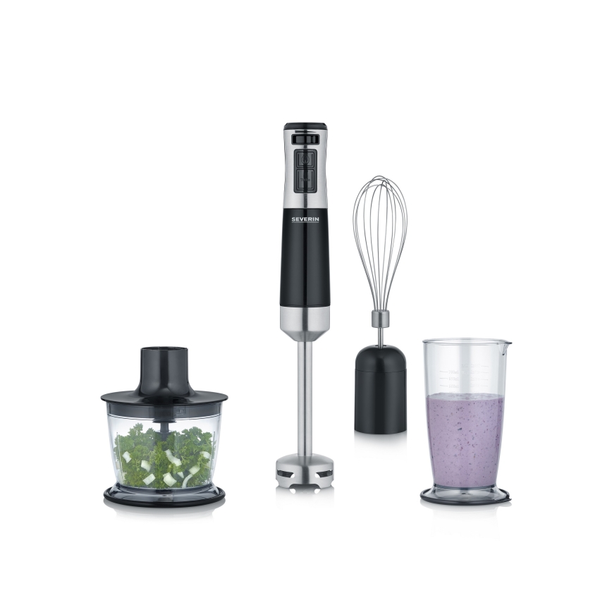Severin SM 3772 - Botmixer tartozékokkal, 600W/230V, rozsdamentes acél/fekete