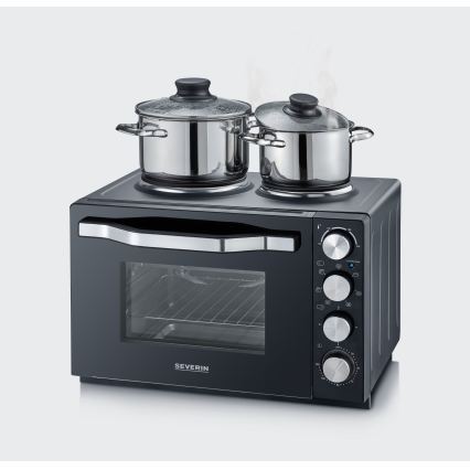Severin TO 2074 - Hőlégkeveréses sütő grillel és főzőlapokkal, 2500 W/230 V, 30 l, fekete