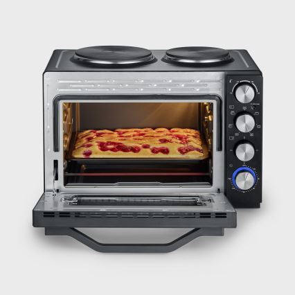 Severin TO 2074 - Hőlégkeveréses sütő grillel és főzőlapokkal, 2500 W/230 V, 30 l, fekete