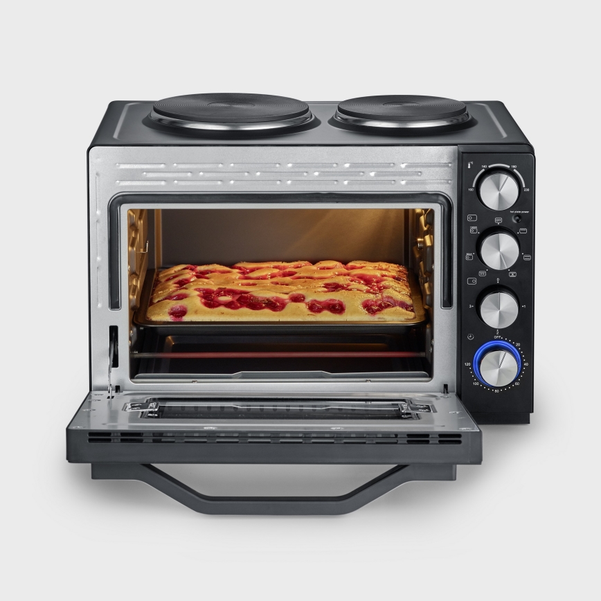 Severin TO 2074 - Hőlégkeveréses sütő grillel és főzőlapokkal, 2500 W/230 V, 30 l, fekete