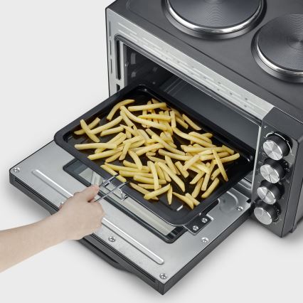 Severin TO 2074 - Hőlégkeveréses sütő grillel és főzőlapokkal, 2500 W/230 V, 30 l, fekete