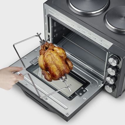 Severin TO 2074 - Hőlégkeveréses sütő grillel és főzőlapokkal, 2500 W/230 V, 30 l, fekete