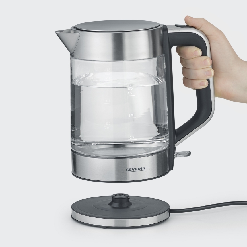 Severin WK 3420 - elektromos vízforraló 1,7 l, 2200 W/230 V, rozsdamentes acél/üveg