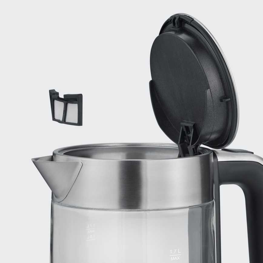 Severin WK 3420 - elektromos vízforraló 1,7 l, 2200 W/230 V, rozsdamentes acél/üveg