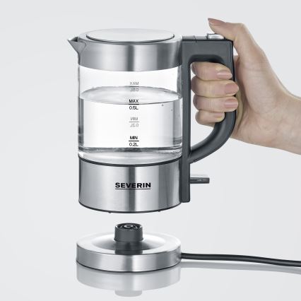 Severin WK 3472 - 0,5 l 1100W/230V rozsdamentes acél/üveg elektromos vízforraló