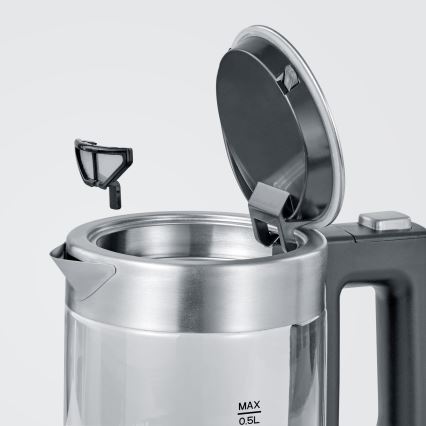 Severin WK 3472 - 0,5 l 1100W/230V rozsdamentes acél/üveg elektromos vízforraló