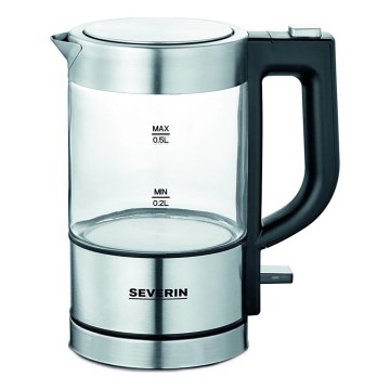 Severin WK 3472 - Elektromos vízforraló 0,5 l, 1100 W/230 V, rozsdamentes acél/üveg