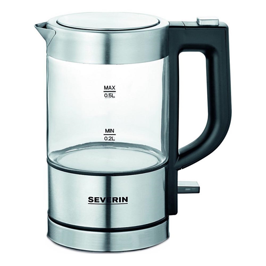 Severin WK 3472 - Elektromos vízforraló 0,5 l, 1100 W/230 V, rozsdamentes acél/üveg