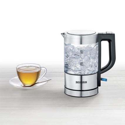 Severin WK 3472 - Elektromos vízforraló 0,5 l, 1100 W/230 V, rozsdamentes acél/üveg
