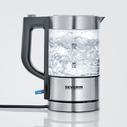 Severin WK 3472 - Elektromos vízforraló 0,5 l, 1100 W/230 V, rozsdamentes acél/üveg