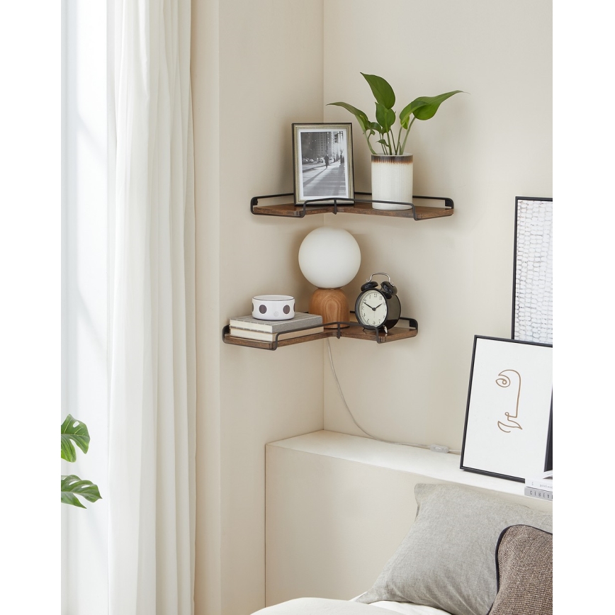 SHELFY 2 darabos fali polcszett, barna/fekete