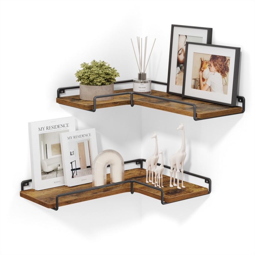 SHELFY 2 darabos fali polcszett, barna/fekete