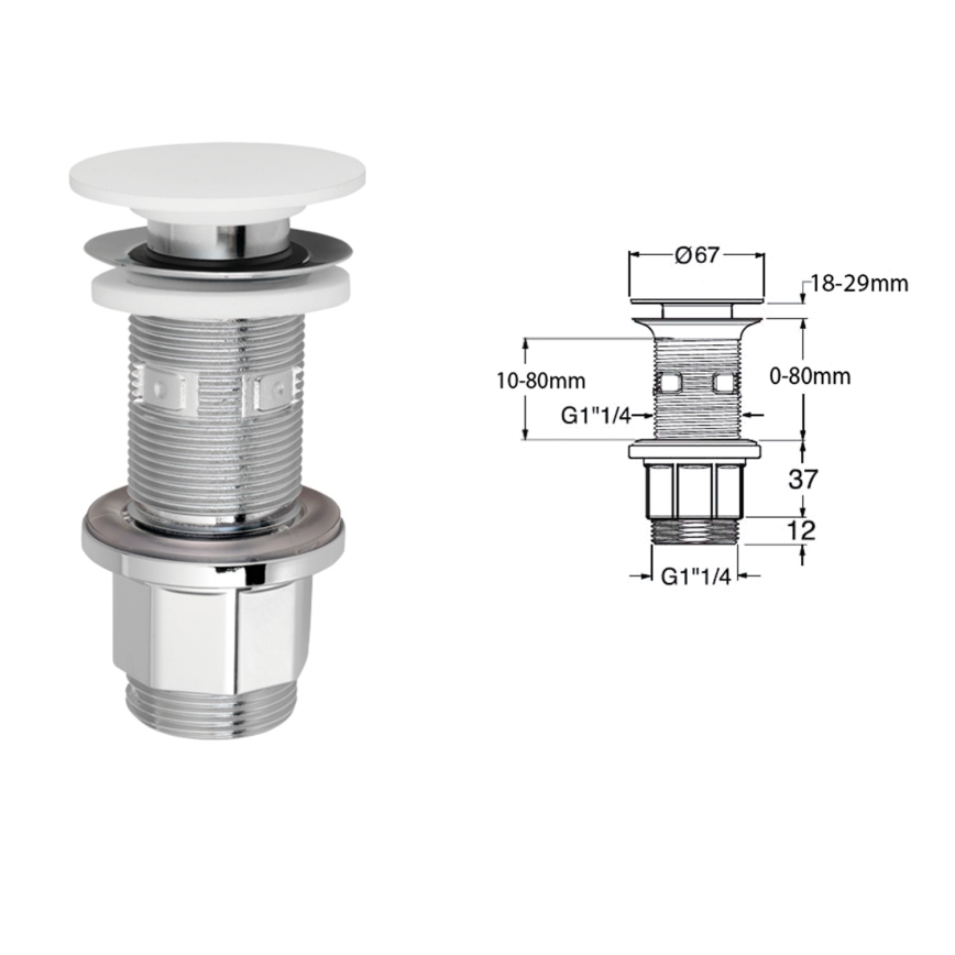 Silfra - Mosdó leeresztő, átmérő 6,7 cm, fehér/fényes króm