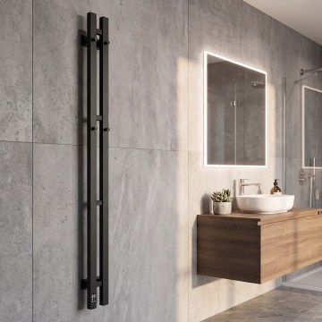 SILOUETTE 70W 120x9 cm termosztáttal ellátott elektromos törölközőszárító, fekete, jobb oldali
