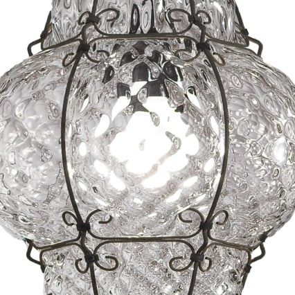SIRU - Csillár láncon CLASSIC 1xE27/60W/230V átm. 30 cm átlátszó/fekete Velencei üveg