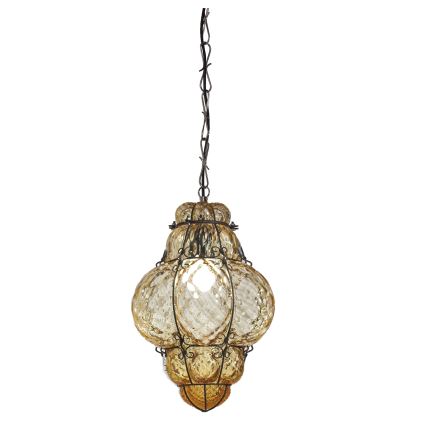 SIRU - Csillár láncon CLASSIC 1xE27/60W/230V átm. 30 cm bézs/fekete Velencei üveg