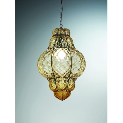 SIRU - Csillár láncon CLASSIC 1xE27/60W/230V átm. 30 cm bézs/fekete Velencei üveg