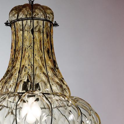 SIRU - Csillár láncon DOGE 1xE27/60W/230V átm. 30 cm bézs/fekete Velencei üveg