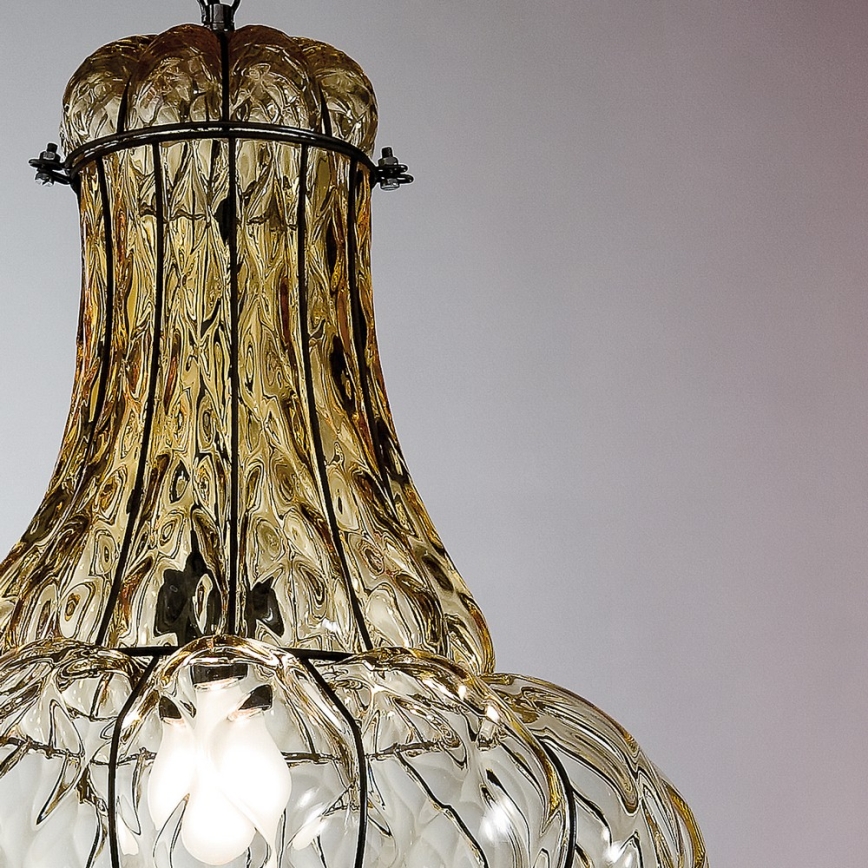 SIRU - Csillár láncon DOGE 1xE27/60W/230V átm. 30 cm bézs/fekete Velencei üveg