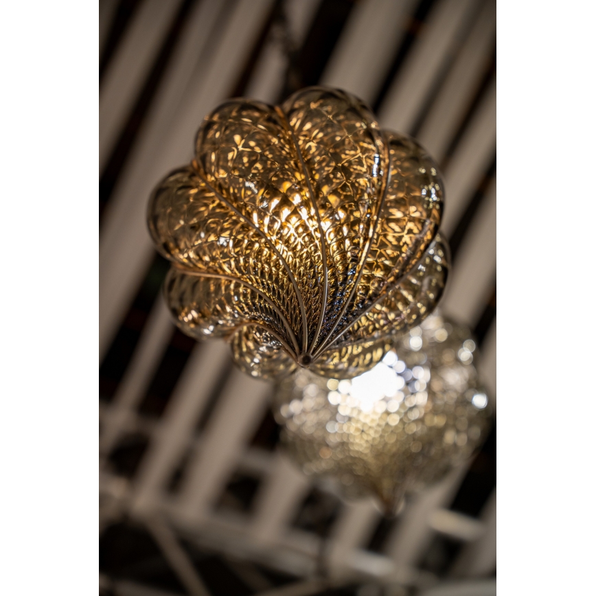 SIRU - Csillár láncon GOCCIA 1xE27/60W/230V átm. 25 cm bézs/barna Velencei üveg