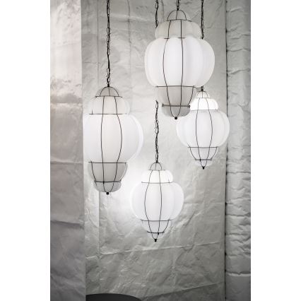 SIRU - Csillár láncon RIVISTO 1xE27/60W/230V átm. 45 cm fekete/fehér Velencei üveg