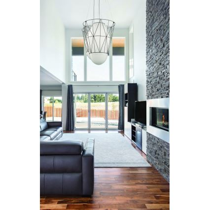 SIRU - Csillár zsinóron SEGNI 1xE27/60W/230V fekete/fehér Velencei üveg